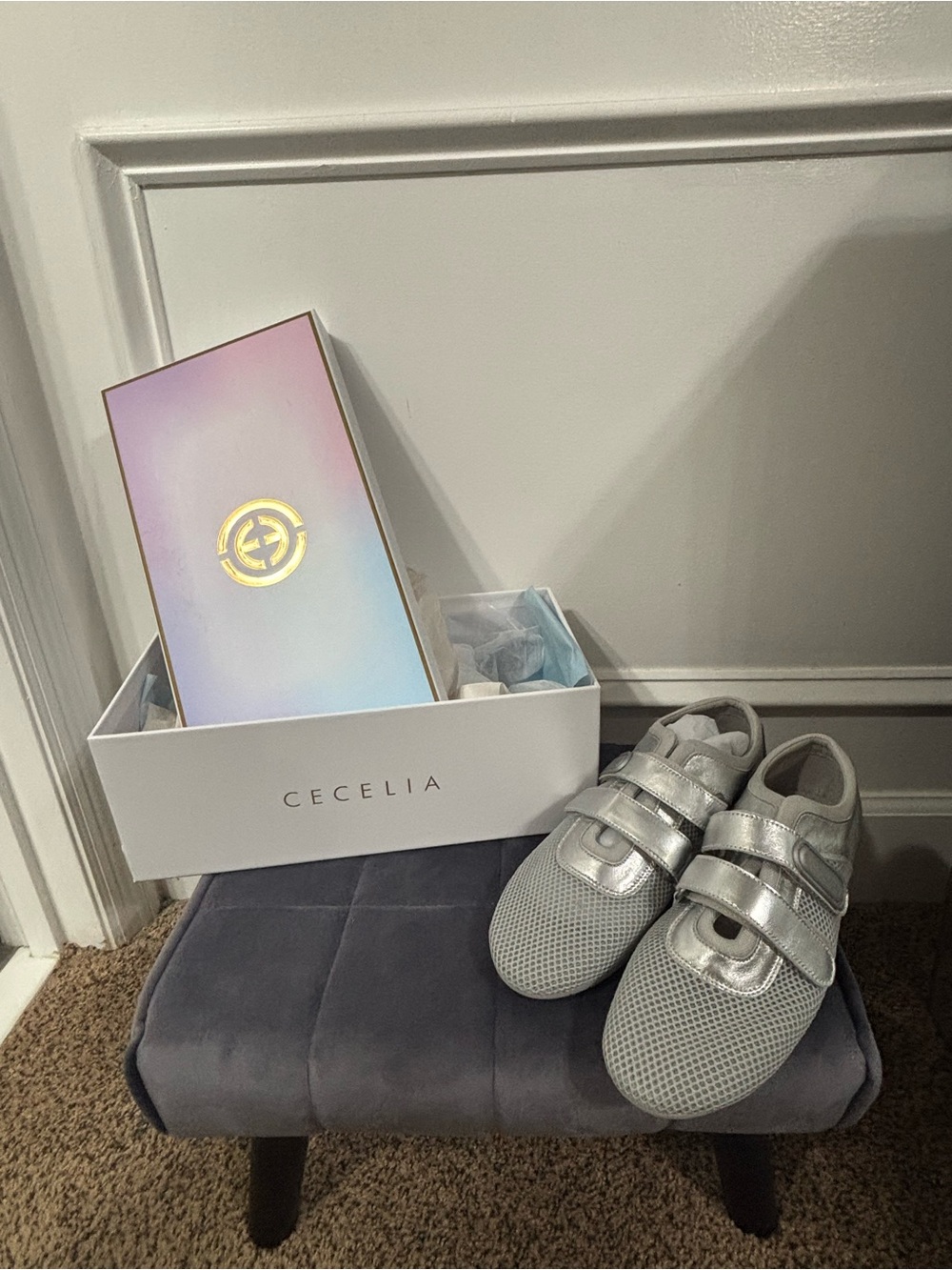 CECELIA NEW YORK Silver Mesh Velcro Flats
